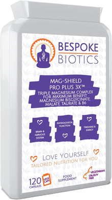 Mag-Shield Pro Plus 3X Magnesium Complex 120 Capsules. A blend of Magnesium Bisglycinate, Magnesium Malate and Magnesium Taurate and vitamin B6. | UK Manufactured