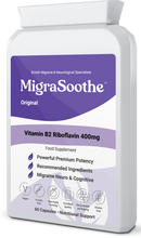 Load image into Gallery viewer, đź§  MIGRASOOTHE-Original contains Riboflavin 400 mg as an ingredient, which has been shown to be potentially effective in reducing the frequency and intensity of migraines.  60 Caps flatpack