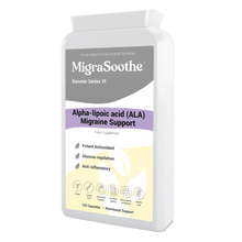 Load image into Gallery viewer, MigraSoothe Alpha Lipoic Acid Booster Series VI – High Potency ALA for Migraine Support, Antioxidant &amp; Anti-inflammatory Properties – 120 Vegan Capsules