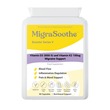 Load image into Gallery viewer, MigraSoothe Booster Vitamin D3 Vitamin K2 MK7 Complex for Migraine Relief 2-3 Months Supply