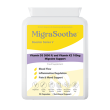 Carregar imagem no visualizador da galeria, MigraSoothe Booster Vitamin D3 Vitamin K2 MK7 Complex for Migraine Relief 2-3 Months Supply