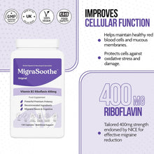 Load image into Gallery viewer, Riboflavin 400mg Caps | MigraSoothe Original | Vitamin B2| Migraine attacks | NHS recommended 1-4 Months