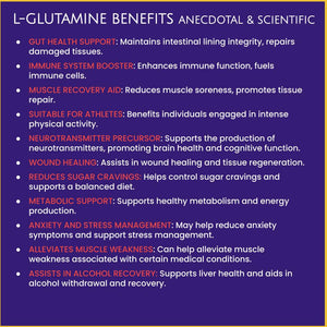 L-Glutamine High Strength 500mg Vegan Leaky Gut, Alkaline-Acidic Balance 90 Caps