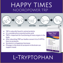Carica l&#39;immagine nel visualizzatore di Gallery, L-Tryptophan Happy Times  FREE FORM 90 Caps For Serotonin Boost, Anxiety Brain Fog -No Additives - NOORPOWER TRP