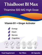 Cargar imagen en el visor de la galería, Thiamine 500 mg Mega Dose ThiaSoothe High-Potency Vitamin B1  and Ginger Supplement for Full-Spectrum Wellness (HCL not cheap nitrate)