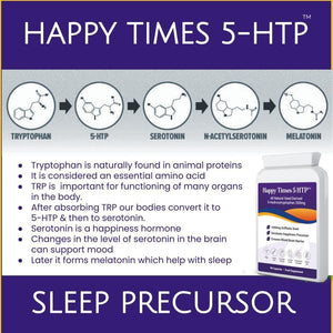 Happy Times 5 HTP 200 mg (5-Hydroxytryptophan) Maßgeschneiderte Biotics 90 Kapseln