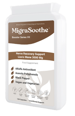 MigraSoothe Booster Series VII Lion's Mane 3000 Mg  Nerve Recovery Support   UK Made and Allergen Free - 120 Vegan Capsules