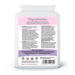 MigraSoothe Booster Series V - Advanced Menstrual Migraine Support Formula with Essential Vitamins, Minerals & Botanicals - Promotes Hormonal Balance & Wellness - Vegan Friendly, Made in the UK, 60 Capsules