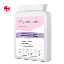 Carregar imagem no visualizador da galeria, MigraSoothe Booster Series V - Advanced Menstrual Migraine Support Formula with Essential Vitamins, Minerals &amp; Botanicals - Promotes Hormonal Balance &amp; Wellness - Vegan Friendly, Made in the UK, 60 Capsules