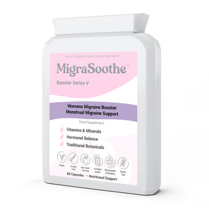 MigraSoothe Booster Series V - Advanced Menstrual Migraine Support Formula with Essential Vitamins, Minerals & Botanicals - Promotes Hormonal Balance & Wellness - Vegan Friendly, Made in the UK, 60 Capsules