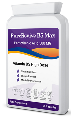 PureRevive High-Potency Vitamin B5 500mg - Advanced Pantothenic Acid Formula for Enhanced Metabolism, Skin & Joint Support | Non-GMO, Gluten-Free | Made in UK |
