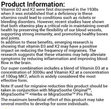 Charger l&#39;image dans la galerie, MigraSoothe Booster Vitamin D3 Vitamin K2 MK7 Complex for Migraine Relief 2-3 Months Supply