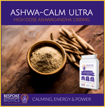 Carica l&#39;immagine nel visualizzatore di Gallery, Ashwagandha 1300mg Ashwa-Calm Vegan Capsules. Indian Ginseng. Withania Somnifera 90 Caps