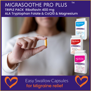MigraSoothe Pro Version  (Migraine & Low Mood) B2 Riboflavin 400 Mg & Serotonin & Brain Boosters Migraine Relief Tryptophan, ALA Feverfew Ginger  B6, B12 Folic  | Tremors