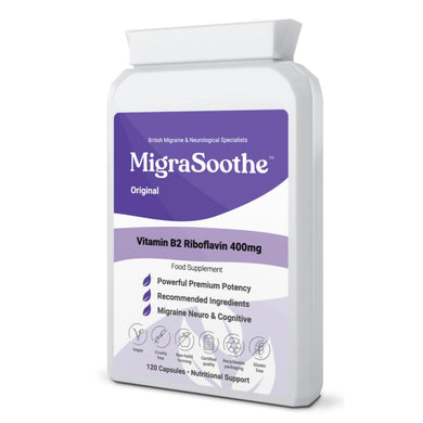 Riboflavin 400mg Caps | MigraSoothe-Original | Vitamin B2| Migraine attacks | NHS recommended 1-4 Months