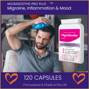 MigraSoothe Pro Version  (Migraine & Low Mood) B2 Riboflavin 400 Mg & Serotonin & Brain Boosters Migraine Relief Tryptophan, ALA Feverfew Ginger  B6, B12 Folic  | Tremors