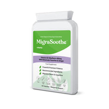 Cargar imagen en el visor de la galería, Migrasoothe + Herbs Migraine Relief Feverfew + Ginger + Vitamin B2 Riboflavin 400mg per Capsule NHS &amp; Nice Recommended Ingredients UK Made Migraine Relief, Stress, Tremors &amp; Energy Vegan. Vitamin B2 400 NEW