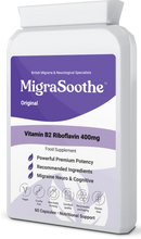 Cargar imagen en el visor de la galería, 🧠 MIGRASOOTHE-Original contains Riboflavin 400 mg as an ingredient, which has been shown to be potentially effective in reducing the frequency and intensity of migraines.  60 Caps flatpack