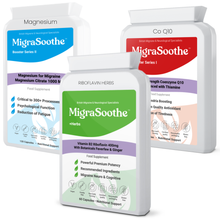 Cargar imagen en el visor de la galería, MigraSoothe + Herbs Migraine Triple Pack - Riboflavin, Magnesium &amp; CoQ10 Stack UK Made