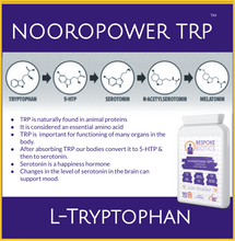 Carregar imagem no visualizador da galeria, L-Tryptophan 220mg FREE FORM 90 Caps For Serotonin Boost, Anxiety Brain Fog - NOORPOWER TRP