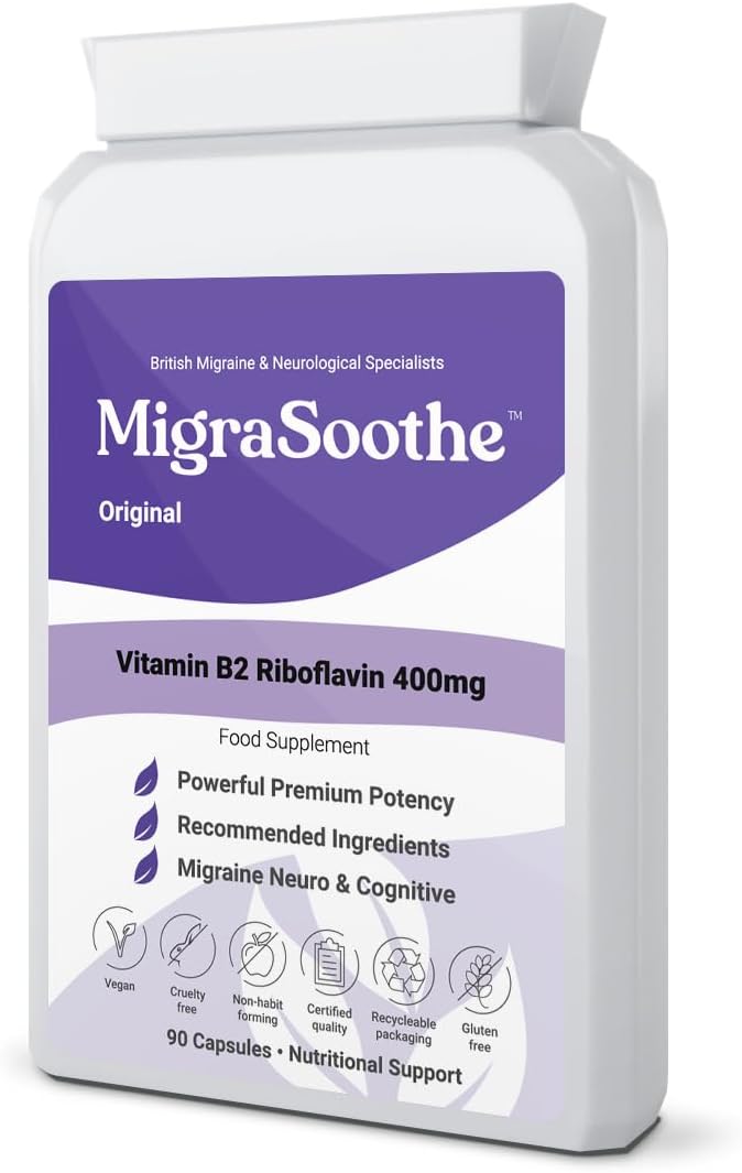 Riboflavin 400mg Caps | MigraSoothe Original | Vitamin B2| Migraine attacks | NHS recommended 1-4 Months