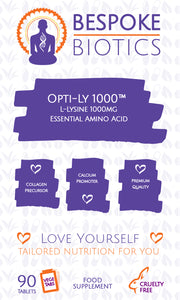 L-Lysine Supplement 1000mg 90 Tabs UK Made to GMP Standards Opti-Ly 1000™