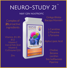 Charger l&#39;image dans la galerie, Neuro-Study Nootropic-21 Vitamin Complex 90 Caps 8hrs+ Memory Focus Legal Natural Brain Support inc Ginkgo, Choline, Betaine, Carnitine, Lecithin, Vitamins and Minerals