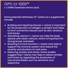 Carregar imagem no visualizador da galeria, L-Lysine Supplement (1000mg) Cold Sores, Brain,  Stress, Immunity 90 Tabs UK Made to GMP Standards Opti-Ly 1000™