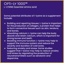 Carica l&#39;immagine nel visualizzatore di Gallery, L-Lysine Supplement (1000mg) Cold Sores, Brain,  Stress, Immunity 90 Tabs UK Made to GMP Standards Opti-Ly 1000™