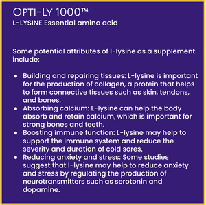 L-Lysine Supplement (1000mg) Cold Sores, Brain,  Stress, Immunity 90 Tabs UK Made to GMP Standards Opti-Ly 1000™