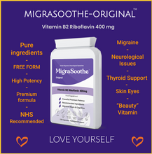 Cargar imagen en el visor de la galería, Riboflavin 400mg Caps | MigraSoothe-Original | Vitamin B2| Migraine attacks | NHS recommended 1-4 Months