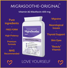 Carregar imagem no visualizador da galeria, Riboflavin 400mg Caps | MigraSoothe-Original | Vitamin B2| Migraine attacks | NHS recommended 1-4 Months